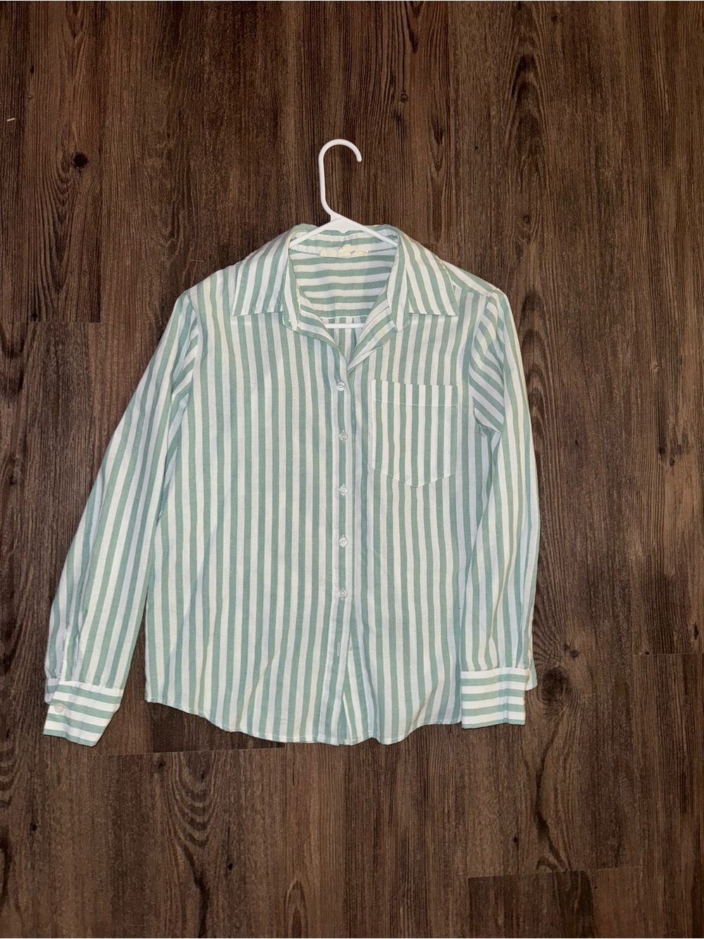 Vine & Love Mint Green and White Vertical Stripe Button-Down Shirt